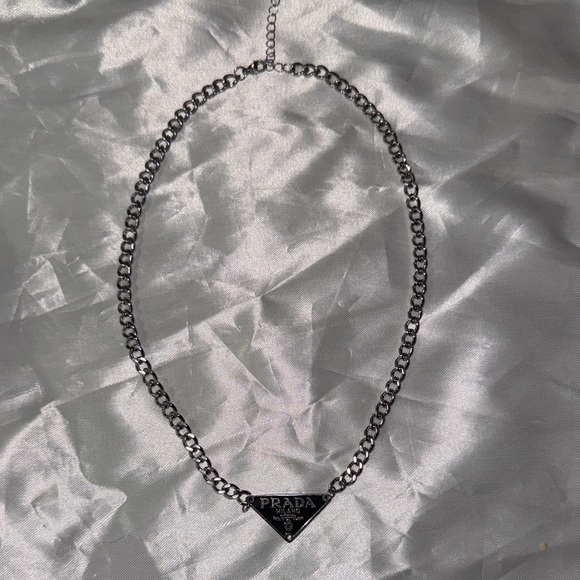 New Authentic silver with black Prada logo tag - necklace. (18in.ext. to 20in.) - Picture 3 of 7